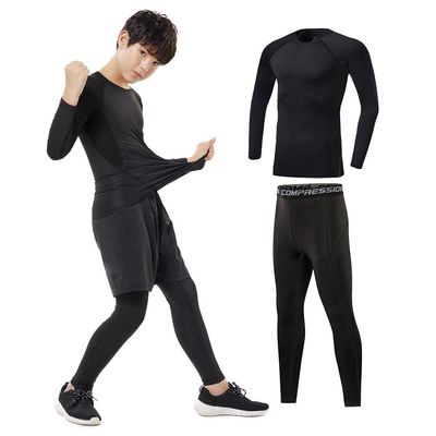 Tesuwel 2/3/4 Pcs Boys Girls Base Layer Athletic Compression Leggings and Shirts Thermal Underwear Set Running Pants Tights