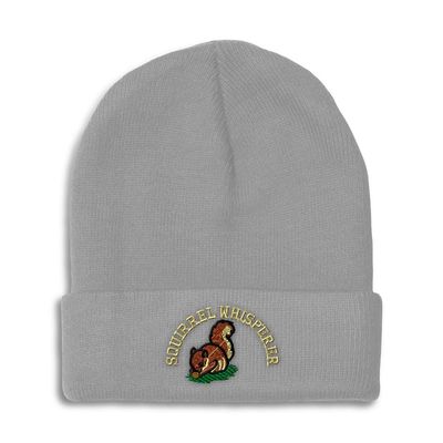 Speedy Pros Beanies for Men Squirrel Whisperer Embroidery Skull Cap Winter Hats for Women Acrylic One Size Light Grey Design Only