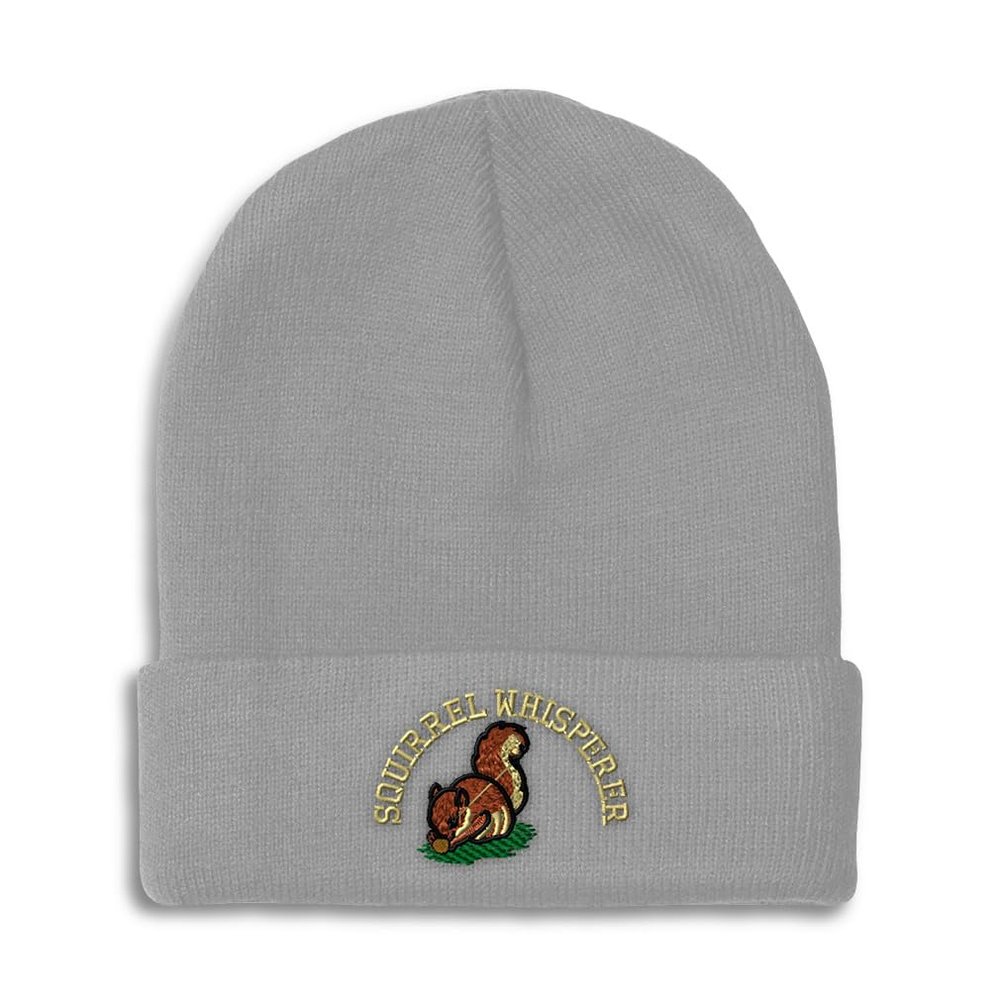Speedy Pros Beanies for Men Squirrel Whisperer Embroidery Skull Cap Winter Hats for Women Acrylic One Size Light Grey Design Only
