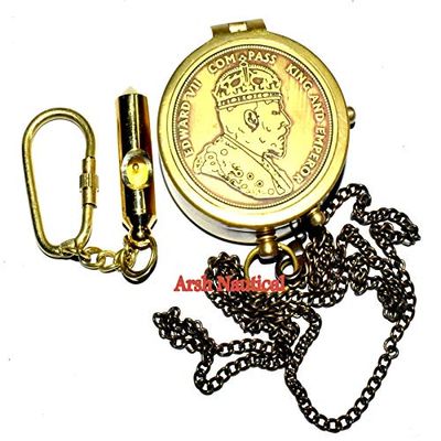 Aaban Nautical EDWASD VII Compass King and Emperor, Confirmation Gift Ideas, Baptism Gifts Brass Compass Free Keyring