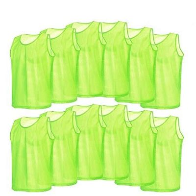 Sports Training Mesh Vests, 12 Pack Polyester Soccer Football Basketball Practice Bibs with Round Neck, Adjustable Ribbon
