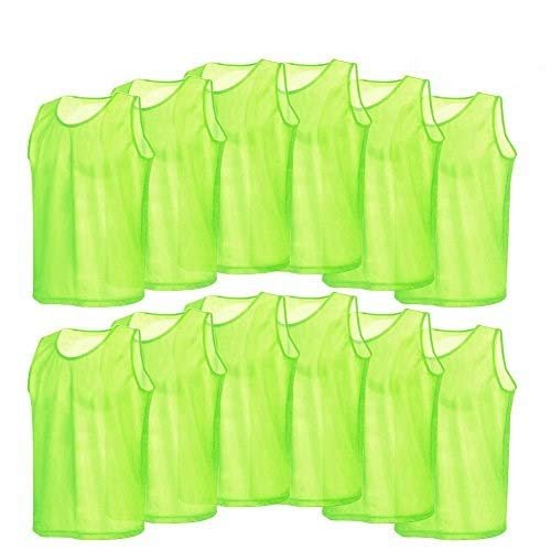 Sports Training Mesh Vests, 12 Pack Polyester Soccer Football Basketball Practice Bibs with Round Neck, Adjustable Ribbon