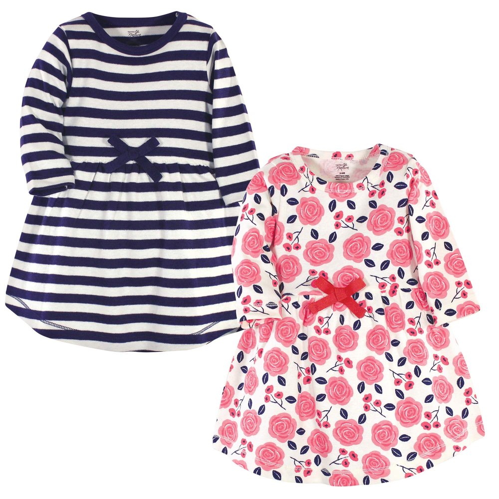 Touched by Nature Girls, Toddler, Baby and Womens Organic Cotton Short-Sleeve and Long-Sleeve Dresses, Coral Rose Long Sleeve, 6-9 Months