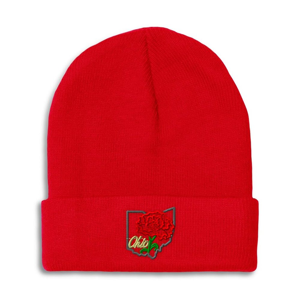 Beanies for Men Ohio Flower Oh Ohi. Ohioan The Buckeye Skull Cap Winter Hats Women Acrylic One Size Red Design Only