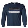 American Flag Thin Blue Line Long Sleeve T-Shirt Police USA Law Enforcement Tee Navy Blue Medium view 1