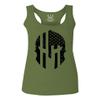 0146. Military Patriotic Molon Labe Spartan Helmet American Flag Women's Tank Top Racerback (Olive, X Small) view 1