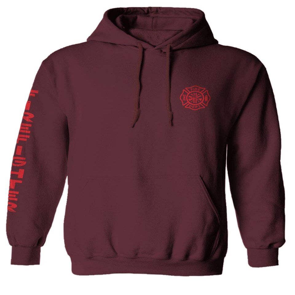 0121. America Patriotic Firefighter Support Seal Thin Red Line Fonts Fireman Sweatshirt Pullover Hoodie (Maroon, Small)