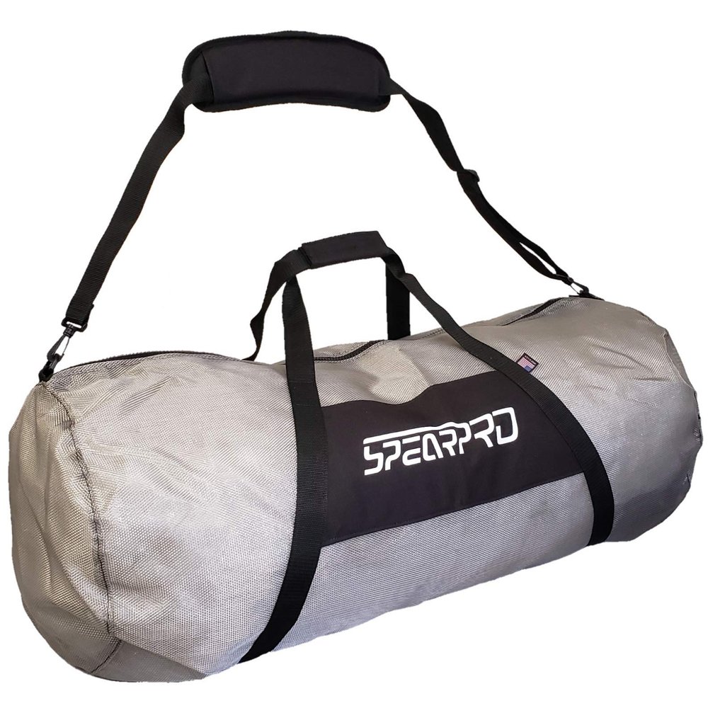 SpearPro Extra Large Mesh Duffle Dive Gear Bag with Padded Shoulder Strap | Fits Long Fins for Freediving, Spearfishing, Scuba Diving, Snorkeling, Swimming, Beach and Sports Equipment