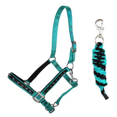 Pro Rider Nylon Horse Nylon Padded Halter with SS Hardware Lead Rope Tack 606162TL