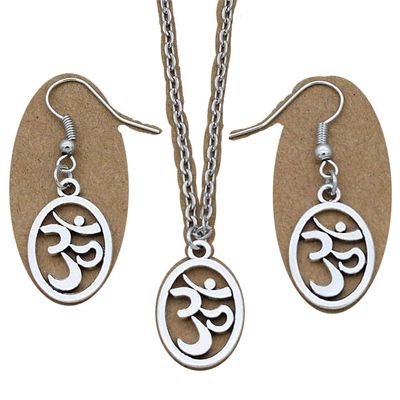 Antique Silver Spiritual Yoga Om Charm Oval Shape Mandala Jewelry Sets for Women OM Ohm Symbol Necklace