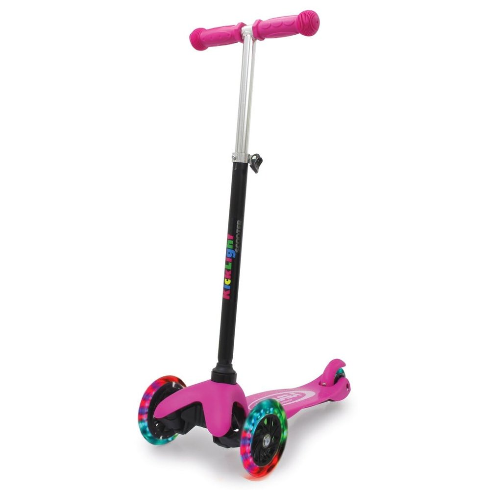 Jamara 460497 KickLight Scooter Pink Adjustable Handlebar Movable Handlebar for Change of Direction, Ball-Bearing Bearings, 3 Wheels for Stable Driving and Rear Brake