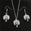 Antique Silver Basketball Hoop Rim Ball Shoot Basket Necklace Drop Earrings Jewelry Set view 2
