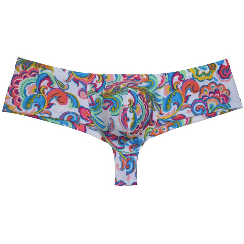 OROCOJUCO Men's Cheeky Shorts Hipster Thong Briefs Brazilian Bikini Underwear Skimpy Boxer Brief Trunks White Twine Pattern Large