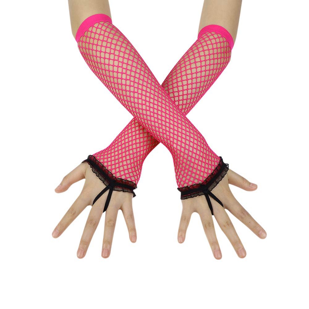 Ibluelover Kids Long Fishnet Gloves Girls Lace Fingerless Mesh Gloves Dance Performance Party Costume Accessory