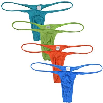 OROCOJUCO 4-Pack Men's Bikini Thong Underwear Slim Pouch String Tangas Second Skin Feel Sexy Low Rise T-back Medium