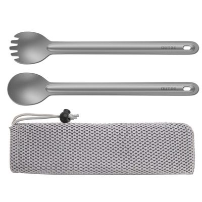OUTXE Ultralight Titanium Long Handle Fork and Spoon Set