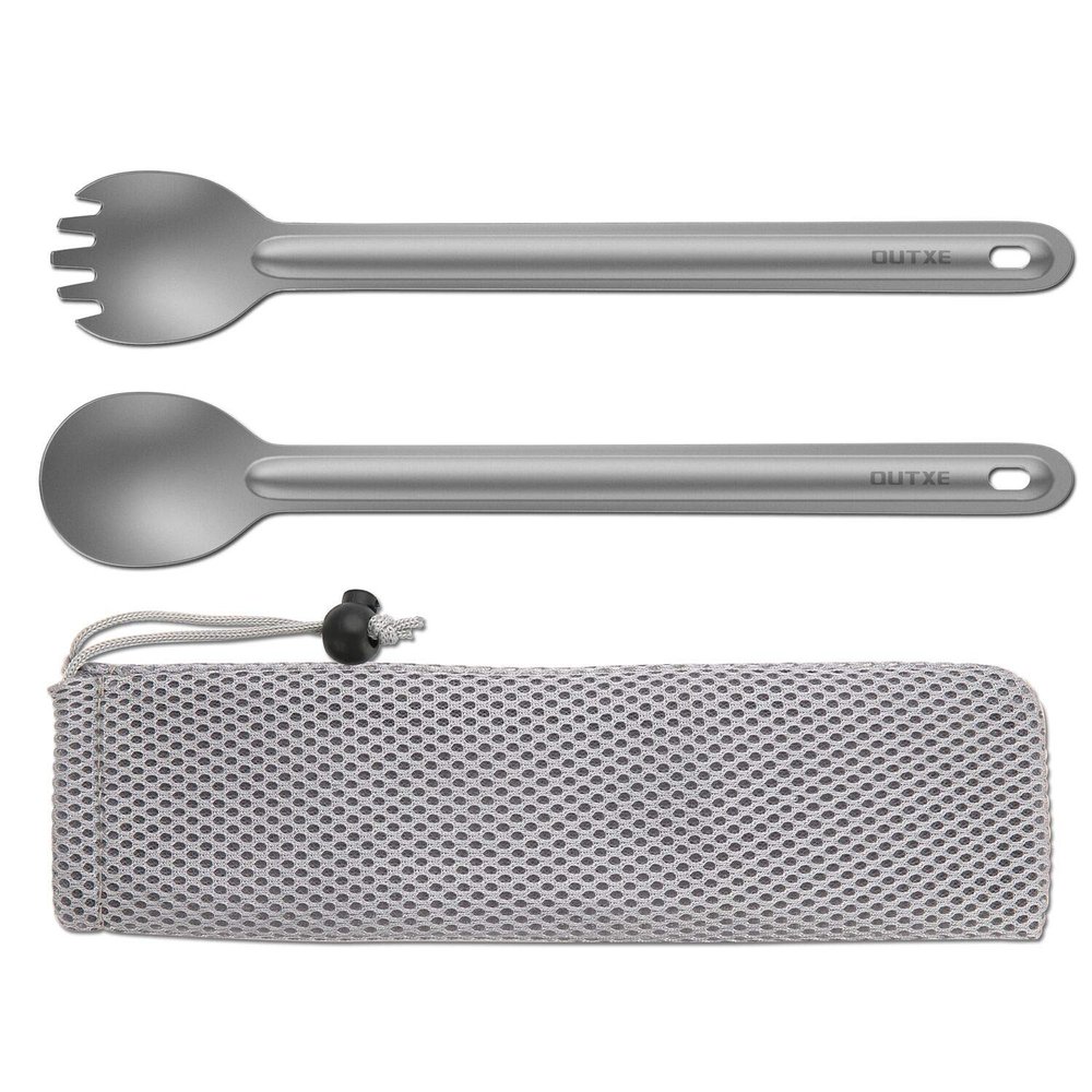 OUTXE Ultralight Titanium Long Handle Fork and Spoon Set