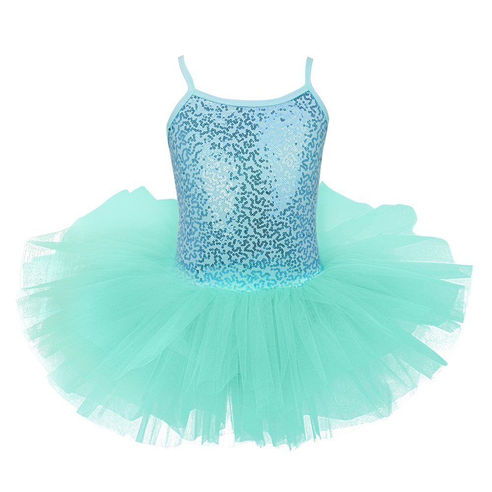 Agoky Kids Girl's Sparkling Ballet Tutu Dress Dance wear Costumes Gymnastics Leotard Gym Party Turquoise 3-4