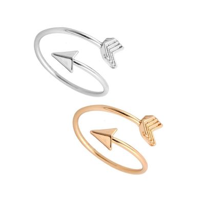 JOYID Fashion Arrow Feather Ring 2pcs Gold Silver Opening Adjustable Simple Ring for Women