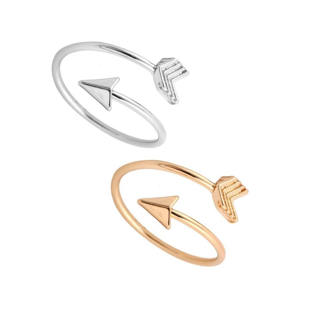 JOYID Fashion Arrow Feather Ring 2pcs Gold Silver Opening Adjustable Simple Ring for Women