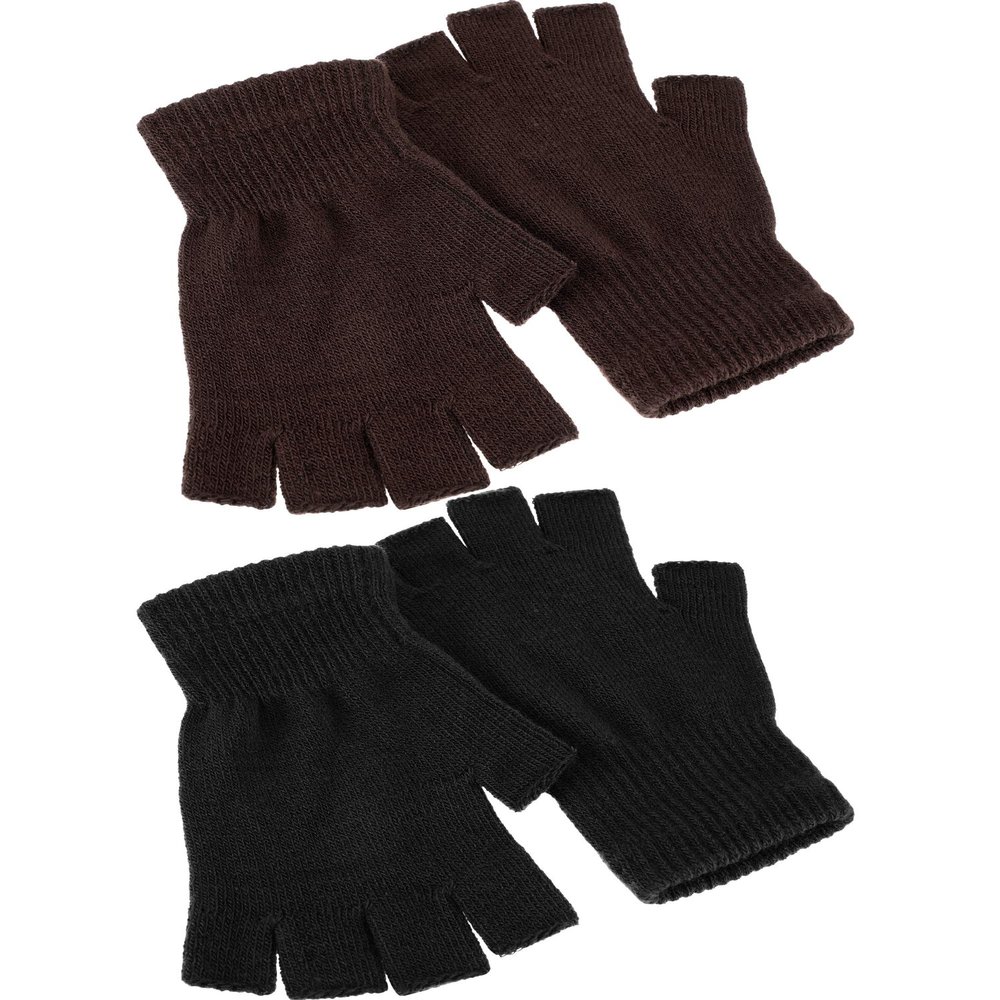 SATINIOR 2 Pair Unisex Half Finger Gloves Winter Stretchy Knit Fingerless Gloves in Common Size (Brown and Black)
