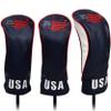 USA Golf Head Covers for Driver & Fairway Woods (Set of 3) - Premium Leather Headcovers, Designed to Fit All Woods and Drivers (Navy) view 1