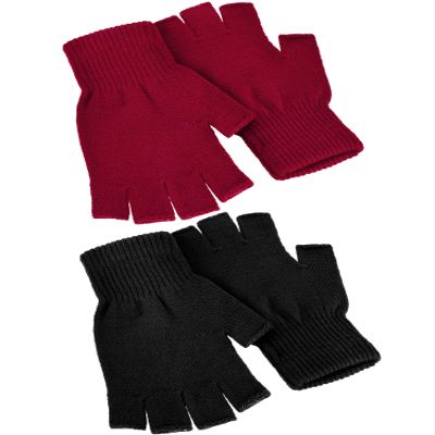 SATINIOR 2 Pair Unisex Half Finger Gloves Winter Stretchy Knit Fingerless Gloves in Common Size (Red and Black)