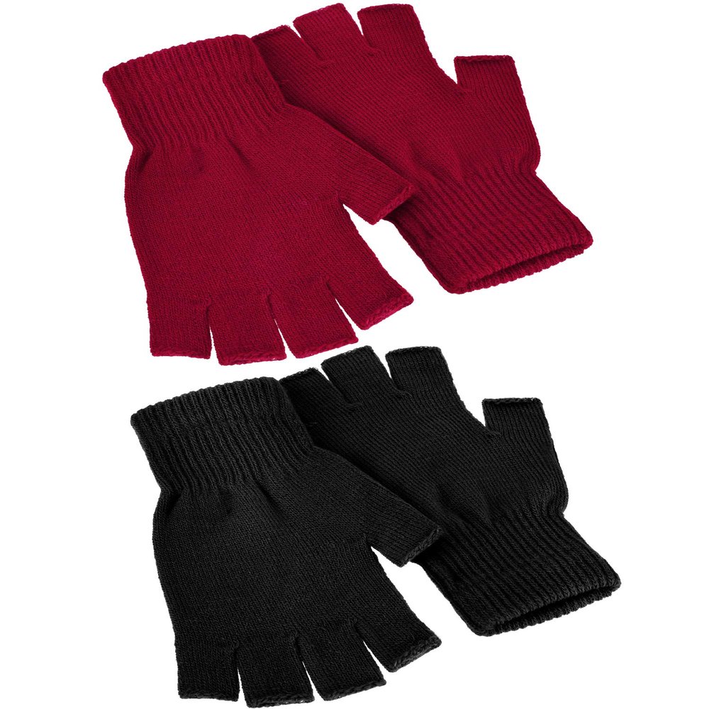 SATINIOR 2 Pair Unisex Half Finger Gloves Winter Stretchy Knit Fingerless Gloves in Common Size (Red and Black)