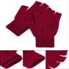 SATINIOR 2 Pair Unisex Half Finger Gloves Winter Stretchy Knit Fingerless Gloves in Common Size (Red and Black) view 2