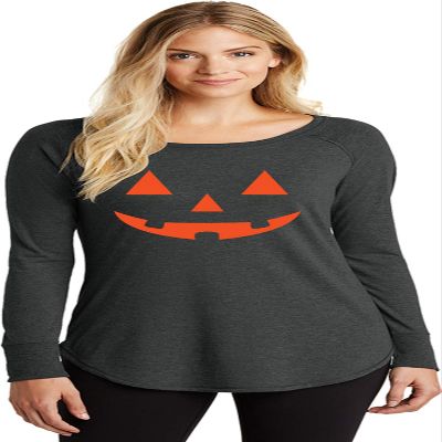 Halloween Orange Jack-o-Lantern Ladies Triblend Long Sleeve, Black 3X