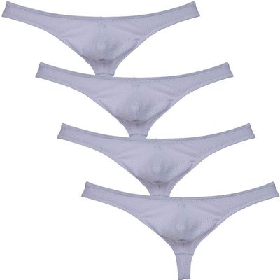 JAXFSTK Men's Low Rise Thong Sexy Men Underwear T-Back Panties Breathable Tangas 4-Pack White Large