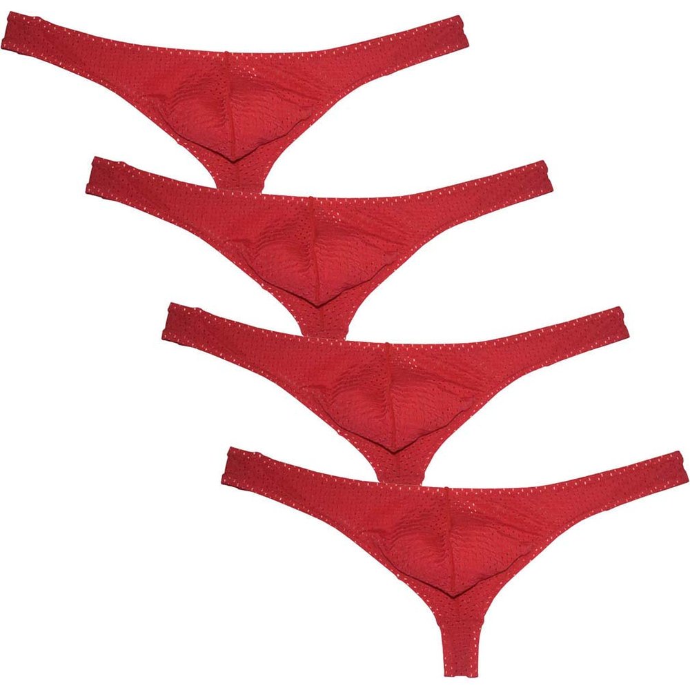 JAXFSTK Men's Low Rise Thong Sexy Men Underwear T-Back Panties Breathable Tangas 4-Pack Red XL