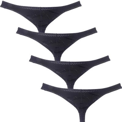 JAXFSTK Men's Low Rise Thong Sexy Men Underwear T-Back Panties Breathable Tangas 4-Pack Black Medium