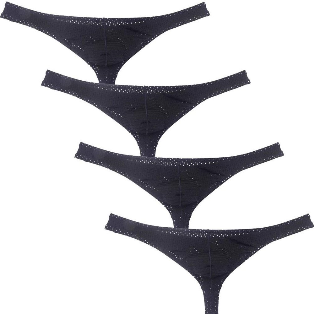 JAXFSTK Men's Low Rise Thong Sexy Men Underwear T-Back Panties Breathable Tangas 4-Pack Black Medium