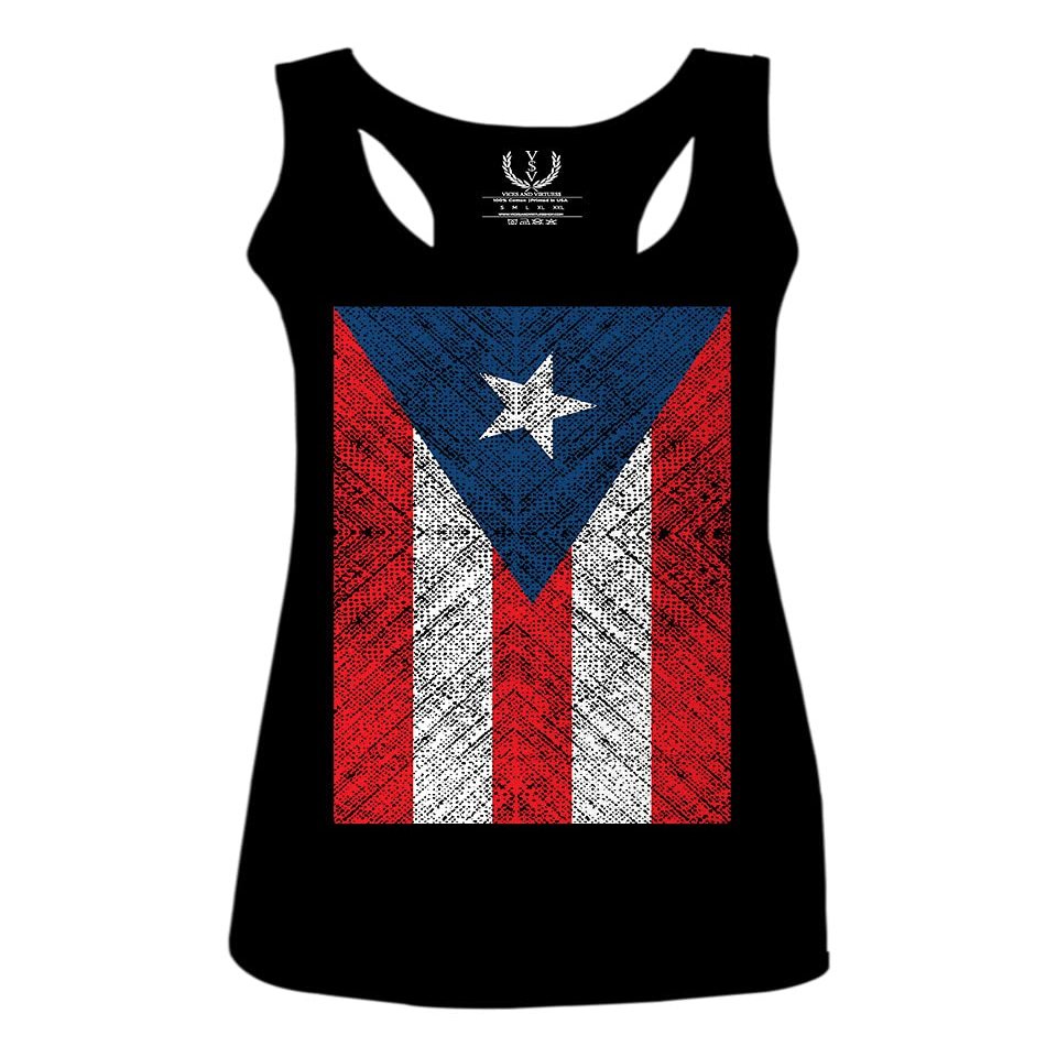 0063. Vintage Bandera Puerto Rico Flag Boricua Rican Nuyorican Women's Tank Top Racerback (Black, X Small)