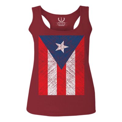 0063. Vintage Bandera Puerto Rico Flag Boricua Rican Nuyorican Women's Tank Top Racerback (Maroon, X Small)
