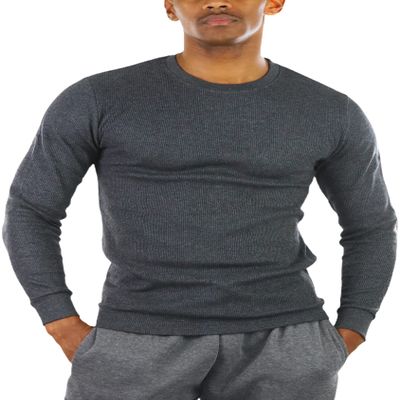 ToBeInStyle Men's Heavy Thermal Long Sleeve Crewneck Shirt - Charcoal - Large