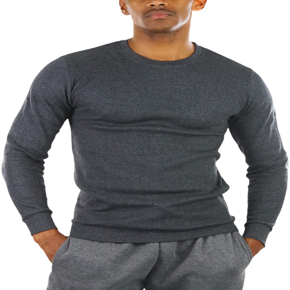 ToBeInStyle Men's Heavy Thermal Long Sleeve Crewneck Shirt - Charcoal - Large