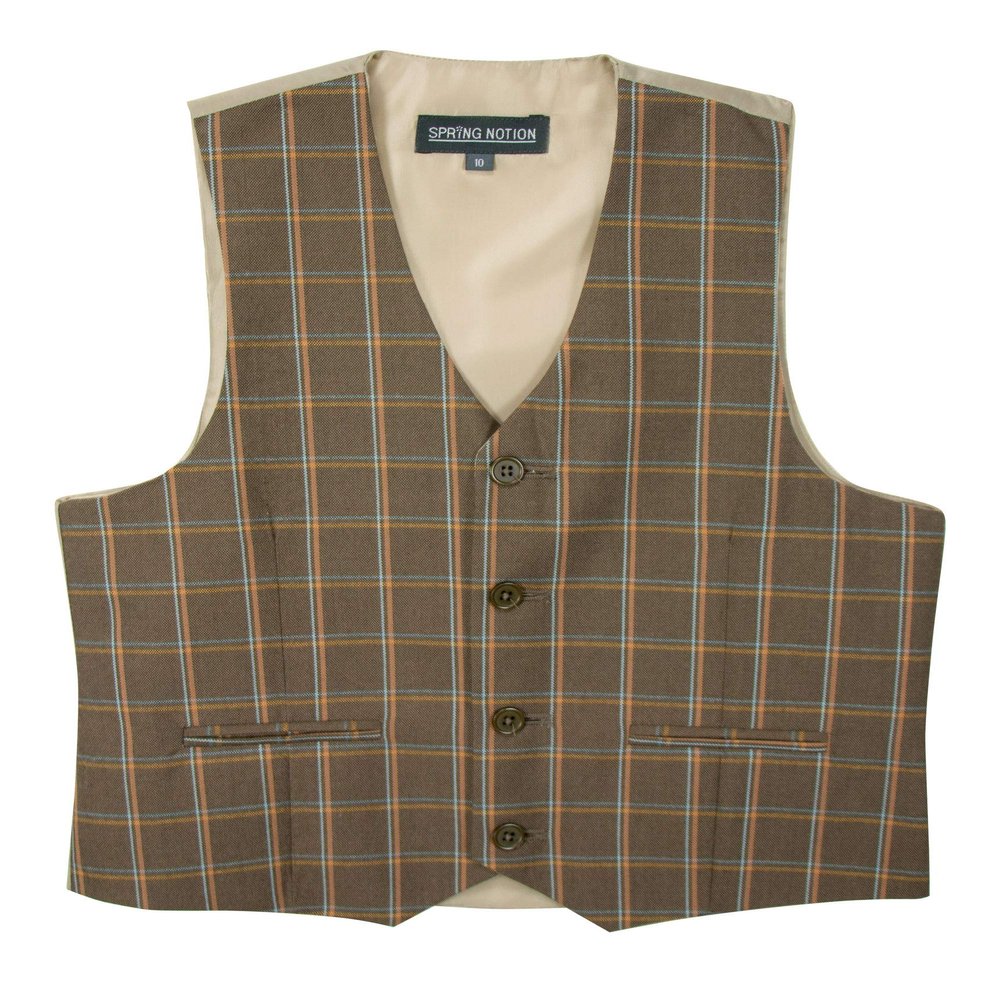 Spring Notion Boys' Plaid Checkers Tartan Suit Vest Waistcoat Brown/Orange 6