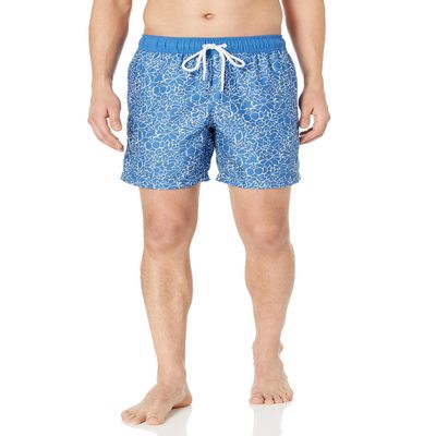 Amazon Essentials Men's 7" Swim Trunks with Mesh Lining, Pockets, Drawstring Closure, Silhouette Floral, Large