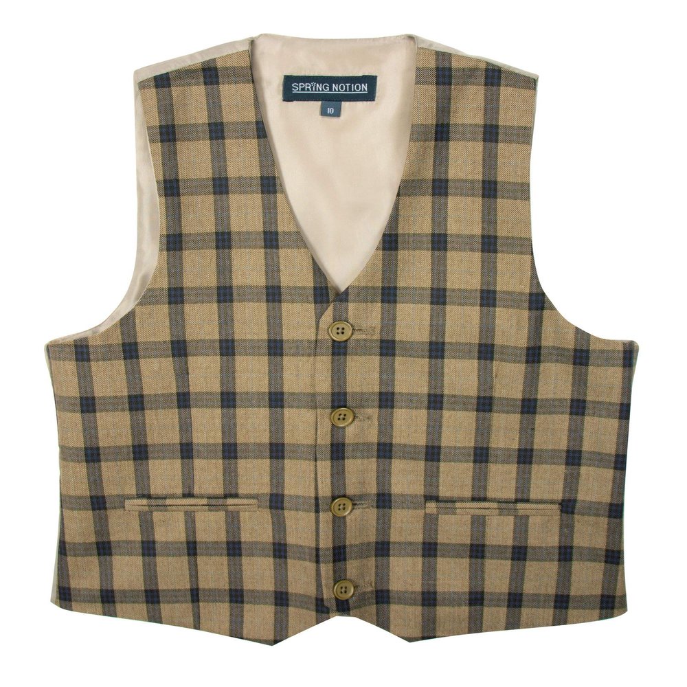 Spring Notion Boys' Plaid Checkers Tartan Suit Vest Waistcoat Brown 8