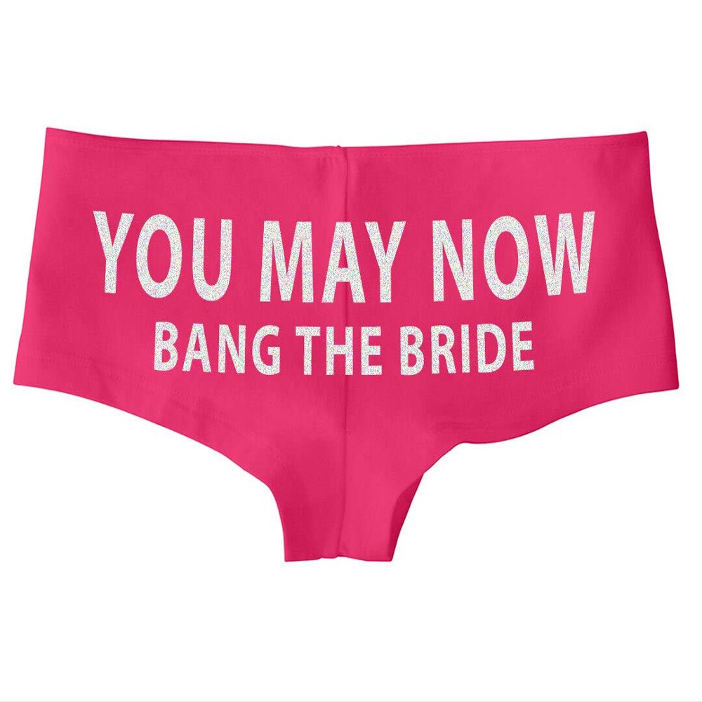 7 Years Southern You May Now Bang The Bride Funny SexyBoy Short Panty Gift for Honeymoon Wedding Night Lingerie (Small, Pink)