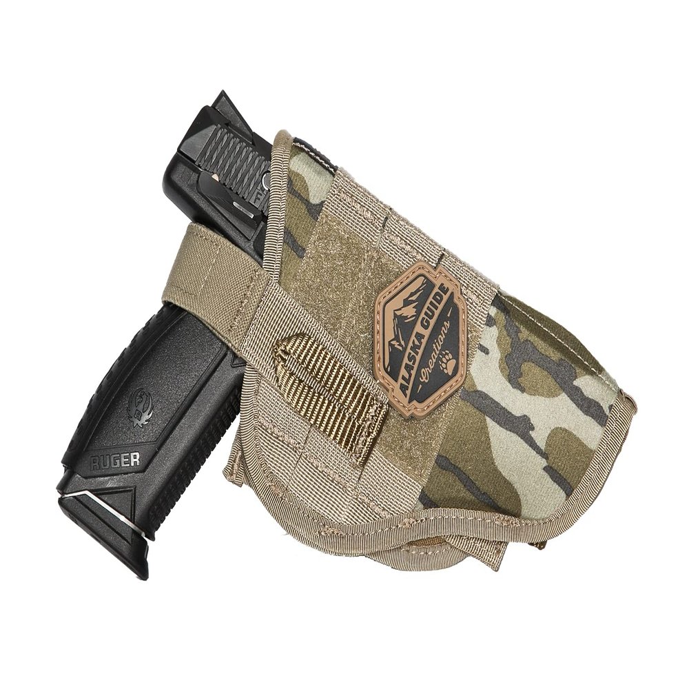 Alaska Guide Creations Pistol Holster One Size Fits Most | Open Carry Pistol Holder | Camo Hunting Harness (Mossy Oak Bottomland)