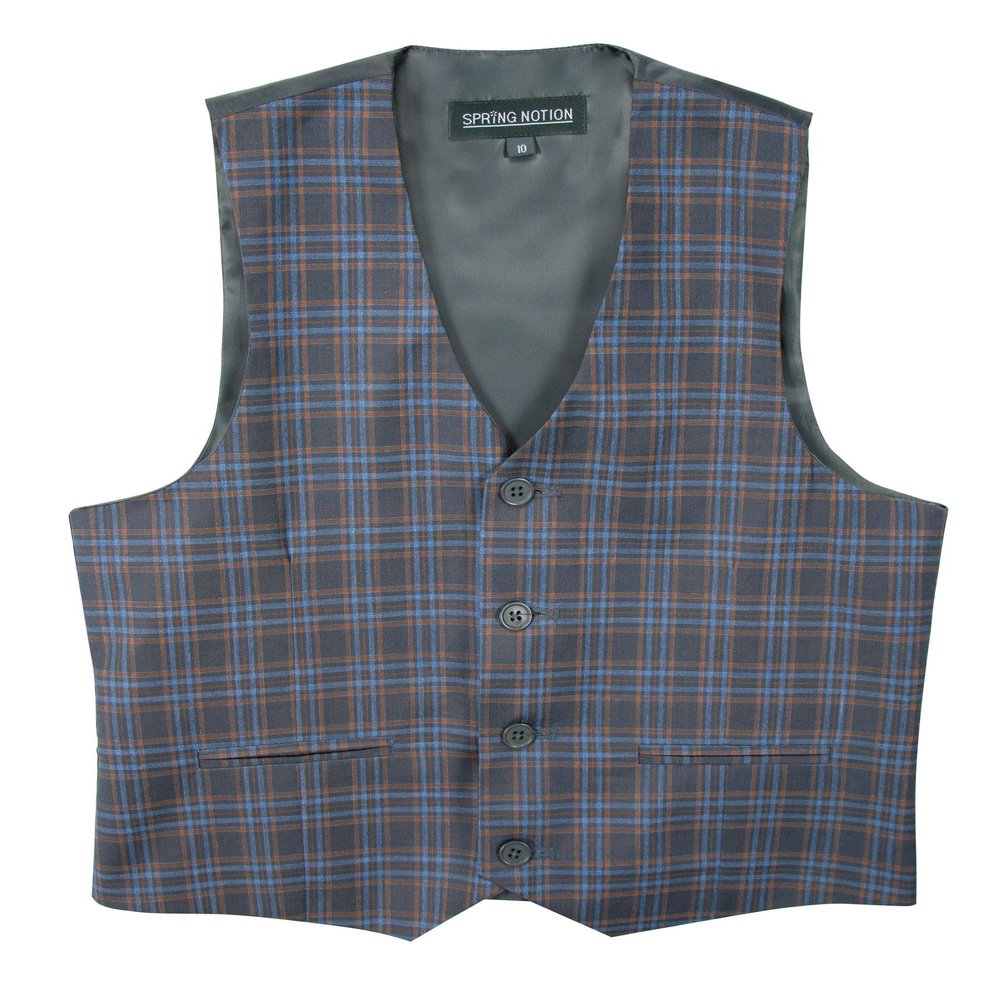 Spring Notion Boys' Plaid Checkers Tartan Suit Vest Waistcoat Brown/Blue 14