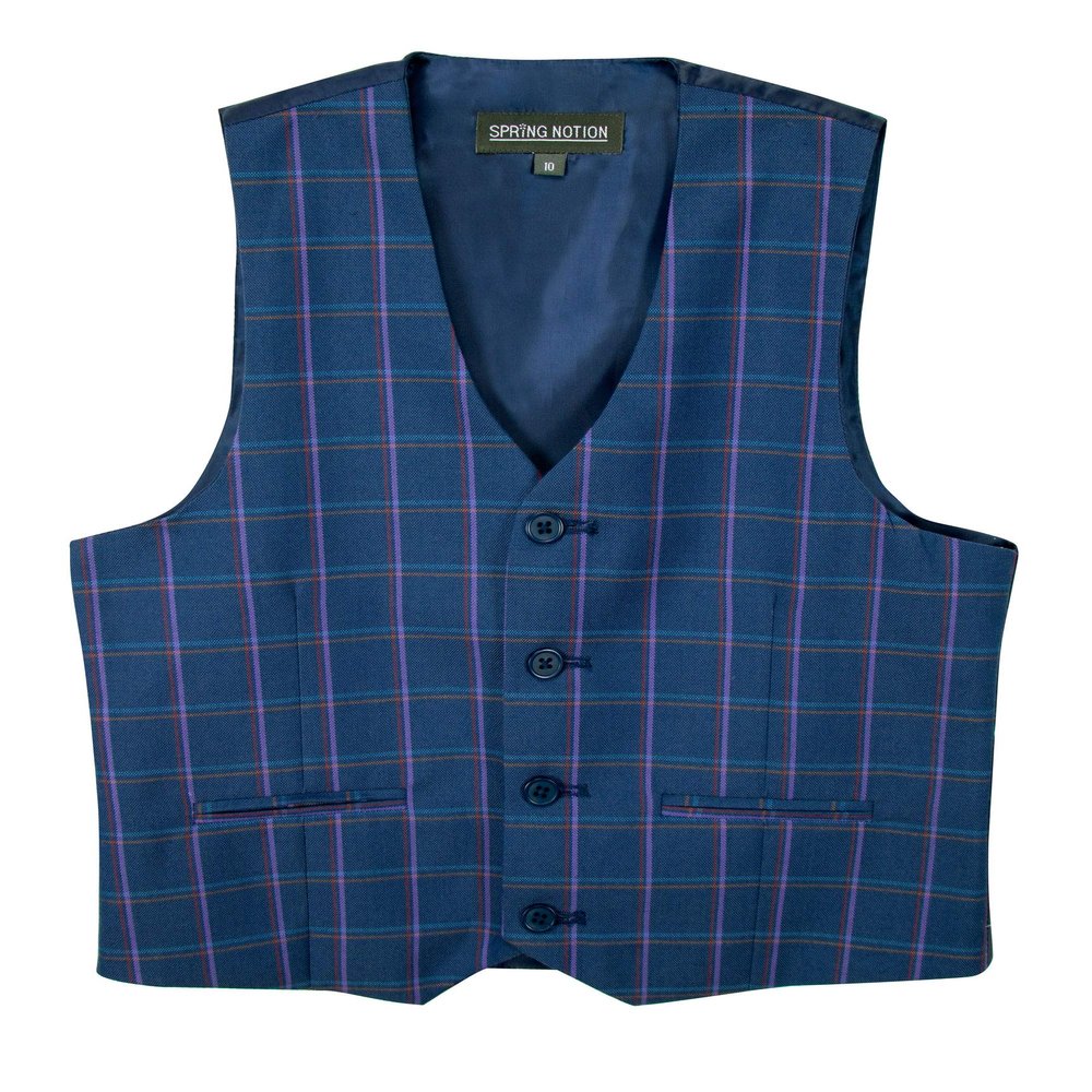 Spring Notion Boys' Plaid Checkers Tartan Suit Vest Waistcoat Blue/Purple 14