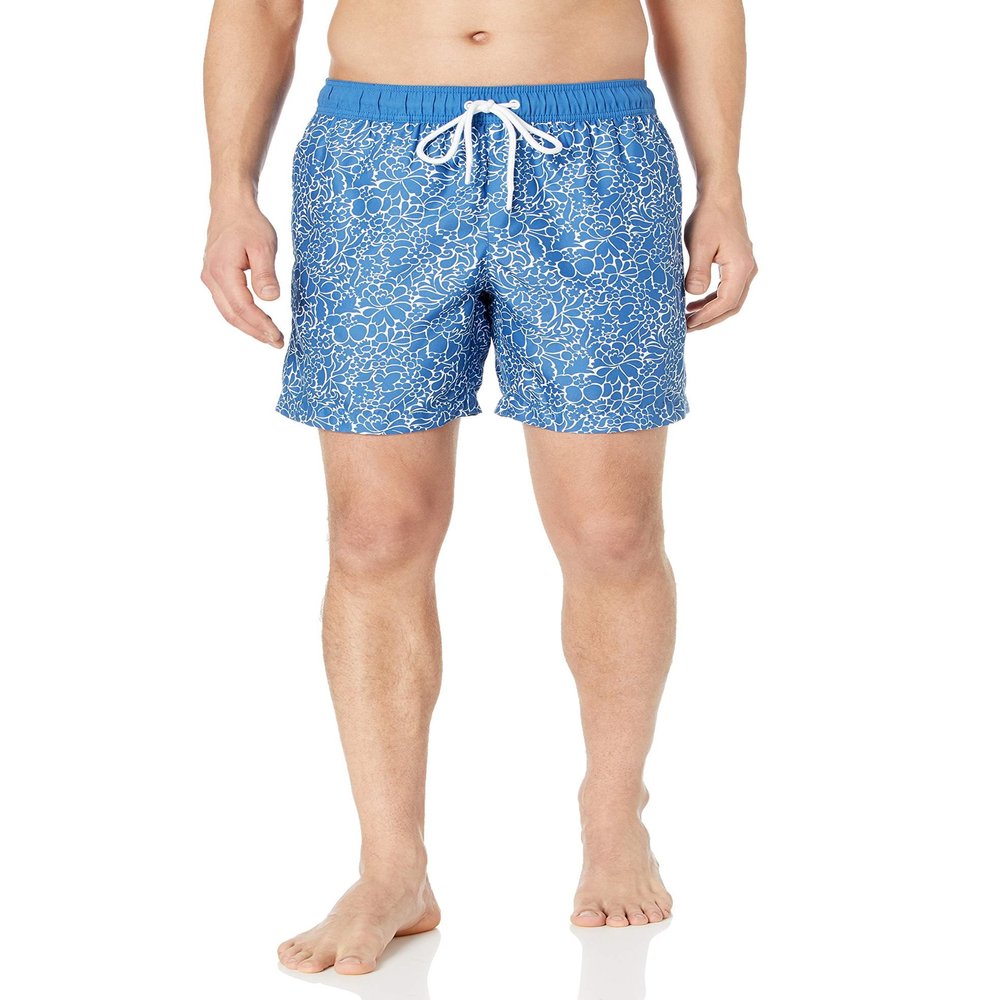 Amazon Essentials Men's 7" Swim Trunks with Mesh Lining, Pockets, Drawstring Closure, Silhouette Floral, Medium