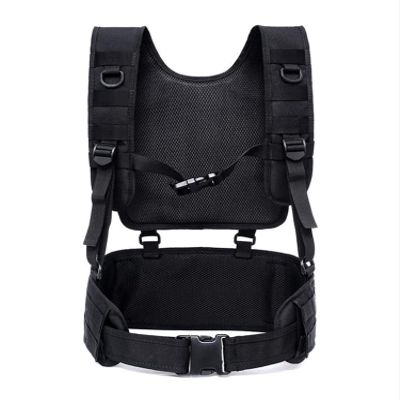 Tactical Padded Battle Belt with Detachable Suspender Straps for Patrol Army Training Outdoors Duty Black