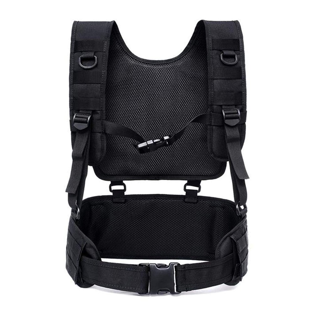 Tactical Padded Battle Belt with Detachable Suspender Straps for Patrol Army Training Outdoors Duty Black