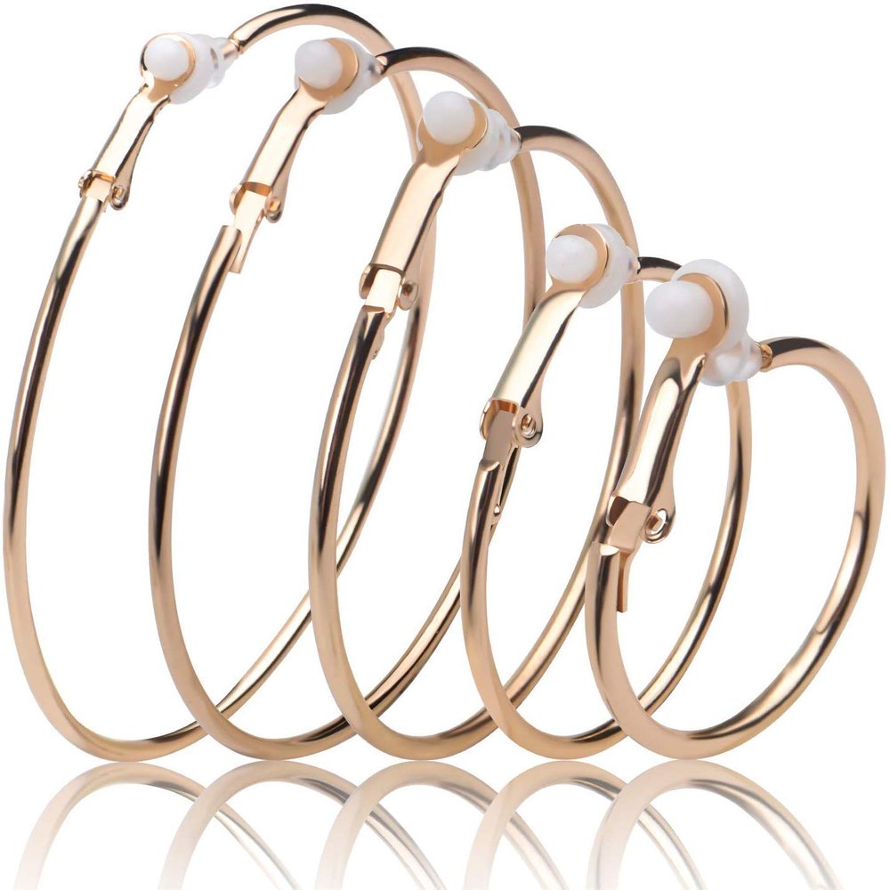 5 Pairs Gold Clip on Earrings Hoop Non Piercing Women Clip Earrings for Women, 5 Sizes