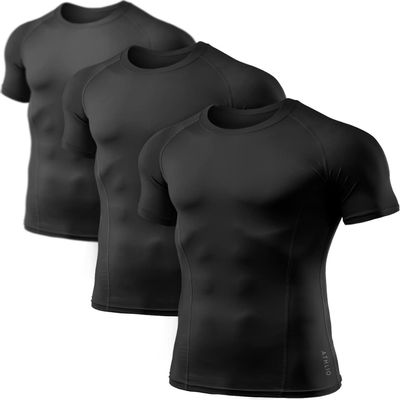 ATHLIO Men's Cool Dry Short Sleeve Compression Shirts, Sports Baselayer T-Shirts Tops, Athletic Workout Shirt, 3pack Black, X-Large
